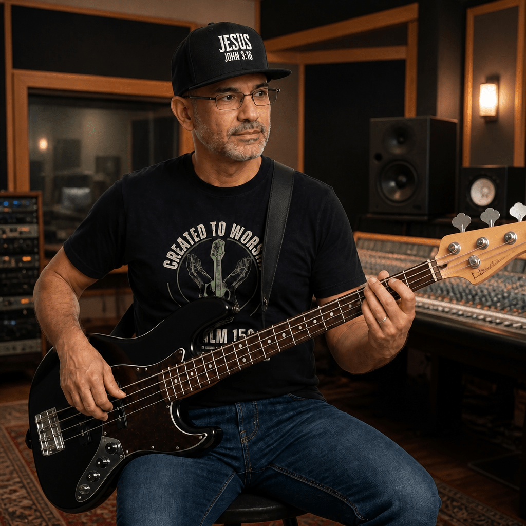Created to Worship Psalm 150 Bass Guitar Christian T-Shirt | Faith-Based Musician Apparel - Kingdom Banner Co