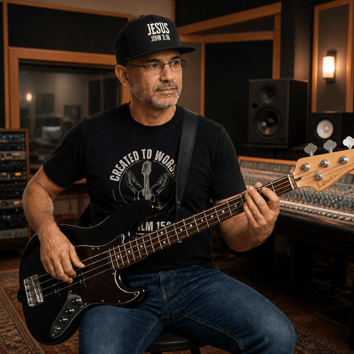 Created to Worship Psalm 150 Bass Guitar Christian T-Shirt | Faith-Based Musician Apparel - Kingdom Banner Co