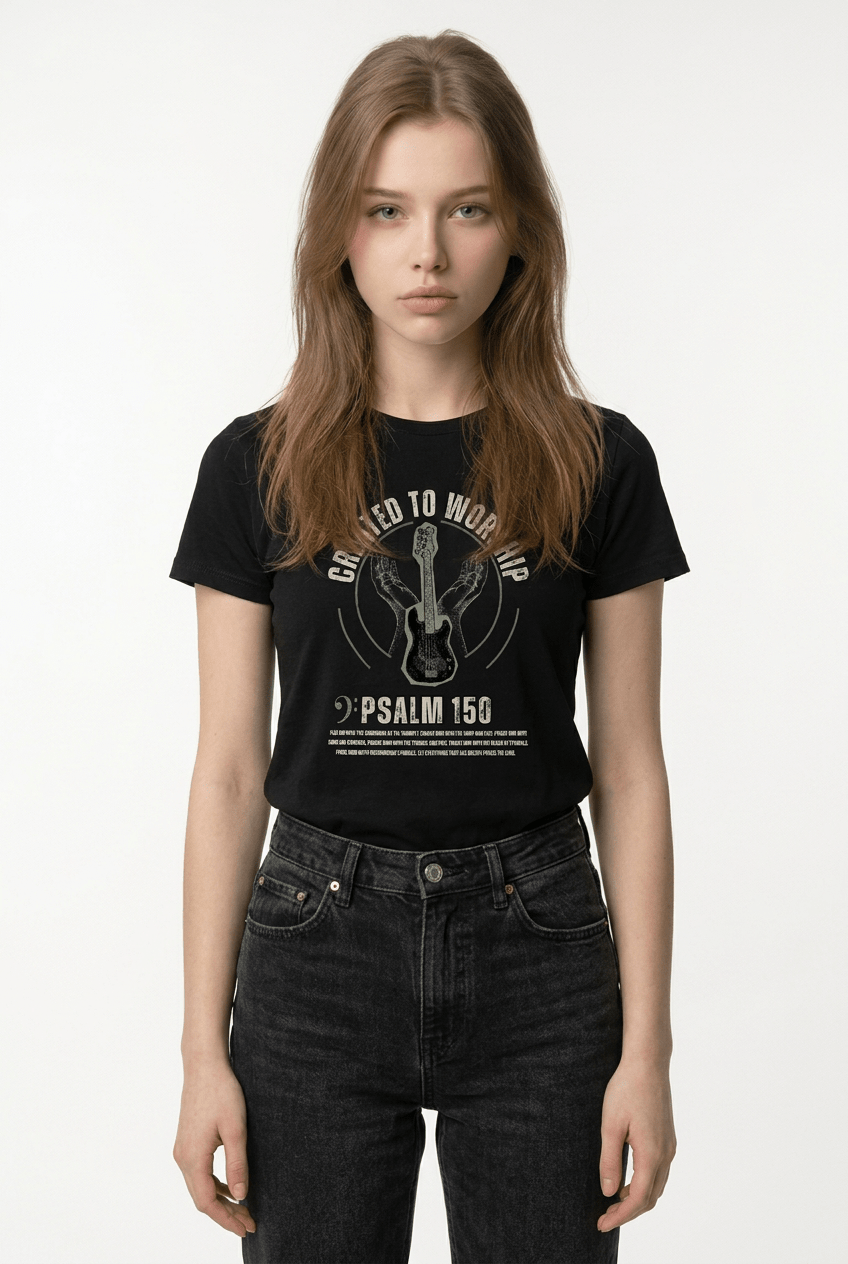 Created to Worship Psalm 150 Bass Guitar Christian T-Shirt | Faith-Based Musician Apparel - Kingdom Banner Co