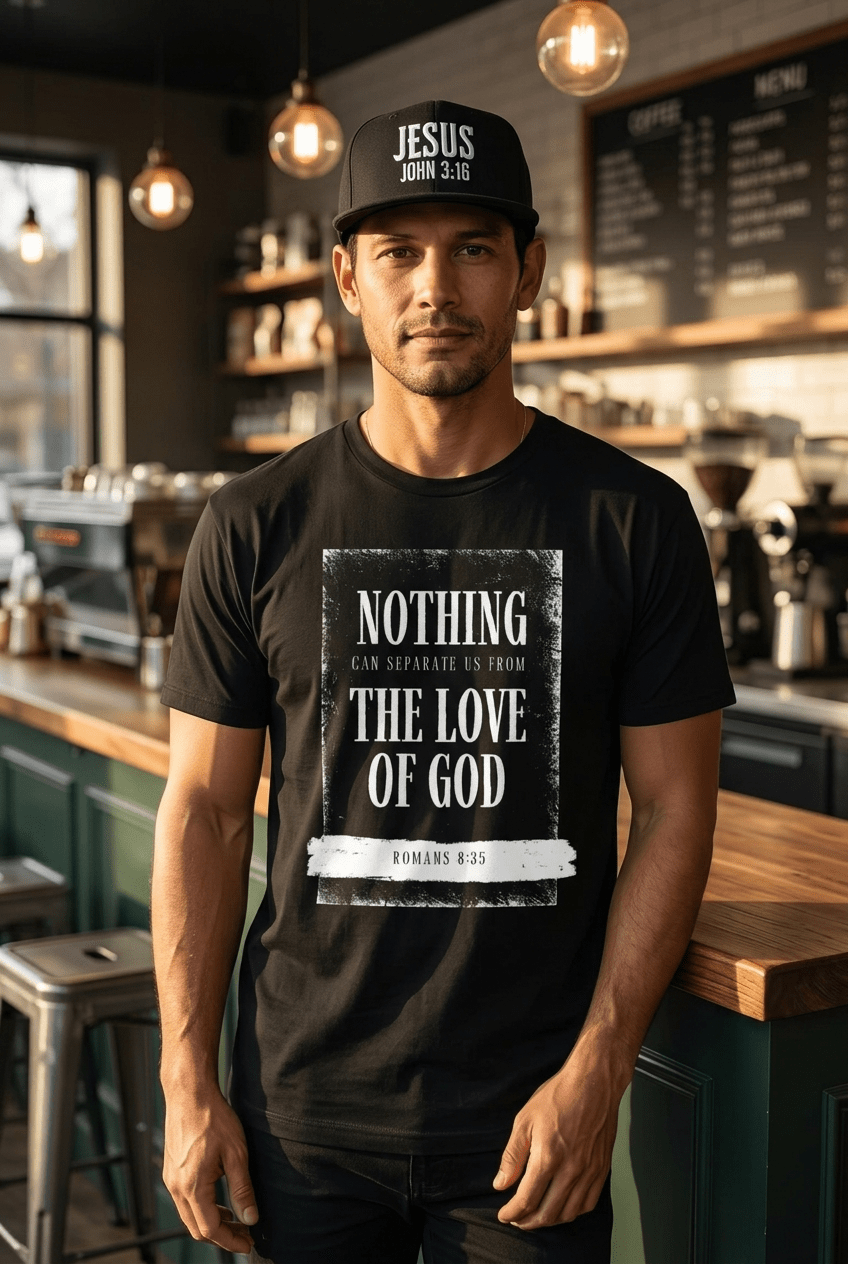 Kingdom Banner Co Nothing Can Separate Us Christian Tee – Romans 8:35 Scripture Shirt - Kingdom Banner Co
